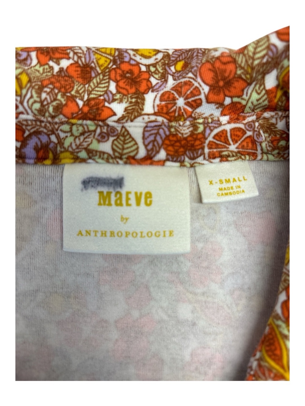 Anthropologie Maeve Orange Elegant Floral Ruched Button-Down Top Womens X-Small - Picture 7 of 9